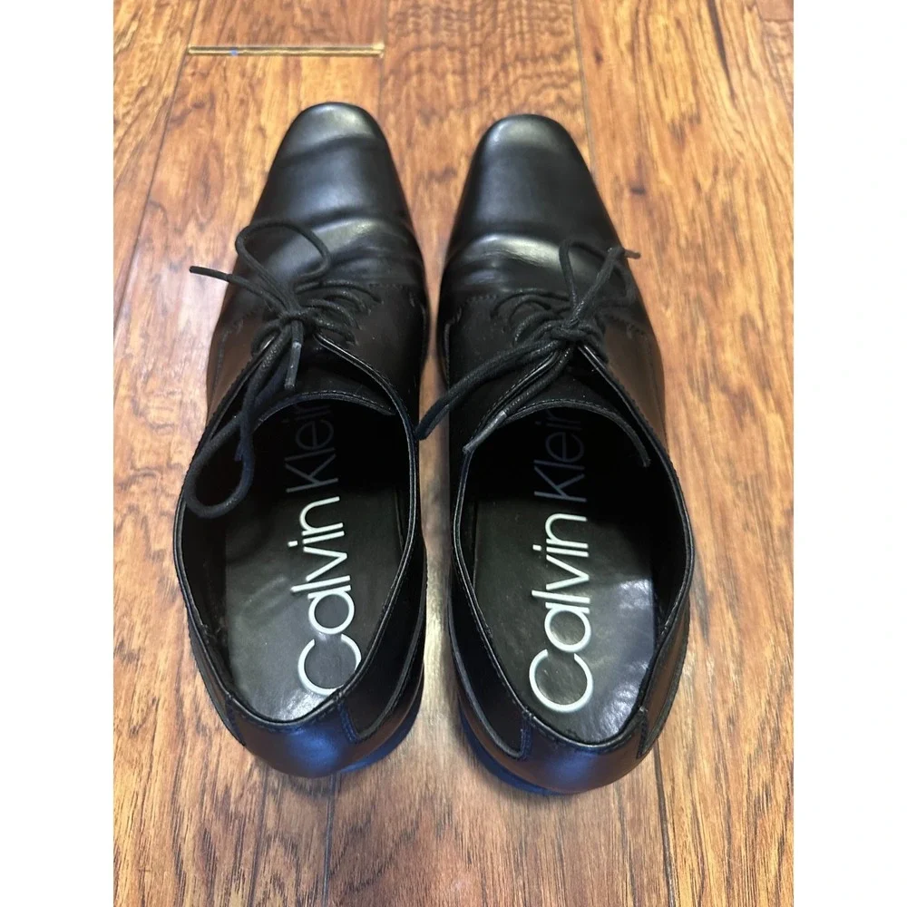 Calvin Klein‎ Mens Black Leather Oxford Dress Shoes Size 12